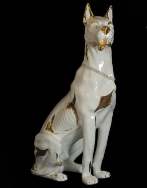 Cane alano in ceramica bianco e oro - Ceramiche Boxer