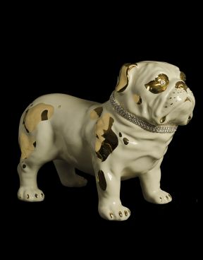 Cane bulldog in ceramica crema e oro - Ceramiche Boxer