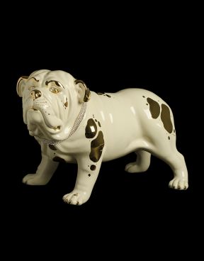 Ceramic dog bulldog cream and gold medium - Ceramiche Boxer