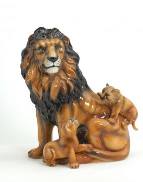 Leone in ceramica con cucciolo - Ceramiche Boxer