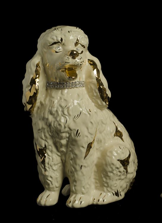 Ceramic dog poodle cream and gold - Ceramiche Boxer
