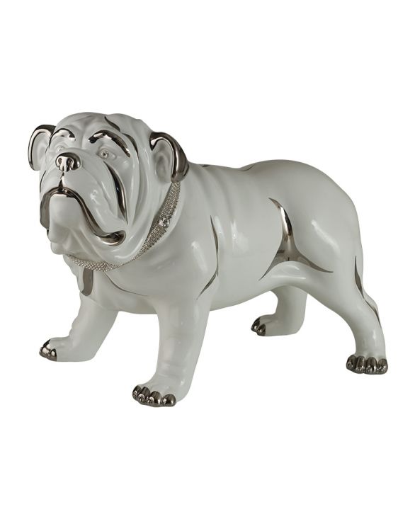 Ceramic dog bulldog platinum white - Ceramiche Boxer