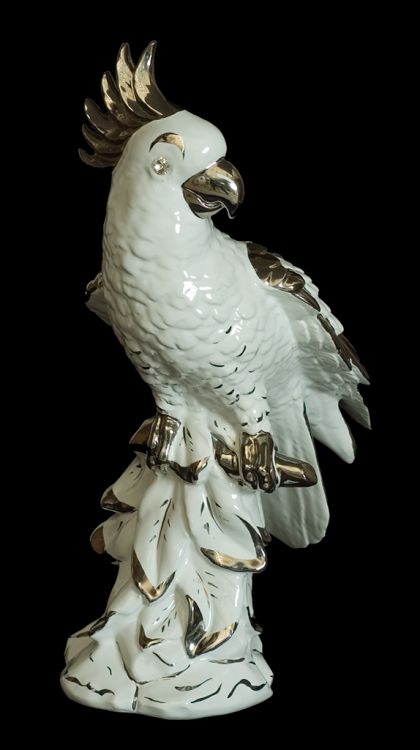Ceramic parrot cockatiel platinum white - Ceramiche Boxer