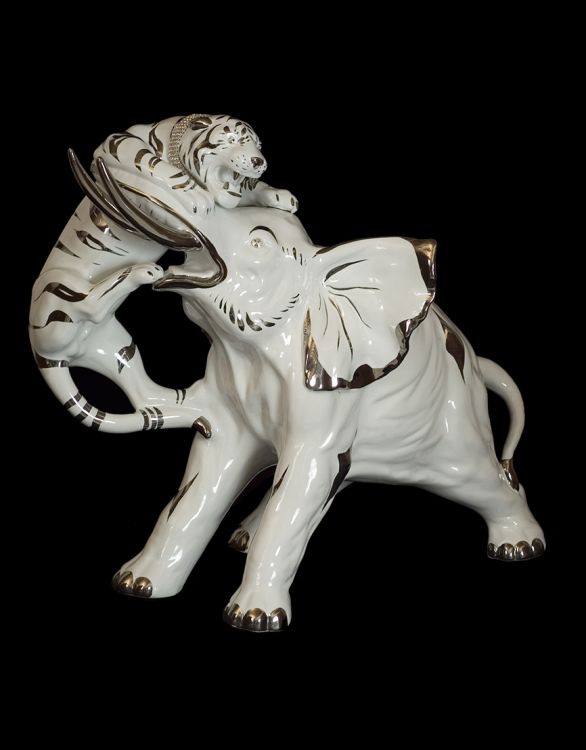 Ceramic elephant with tiger platinum white - Ceramiche Boxer