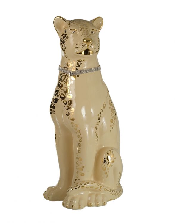 Leopardo in ceramica crema e oro - Ceramiche Boxer