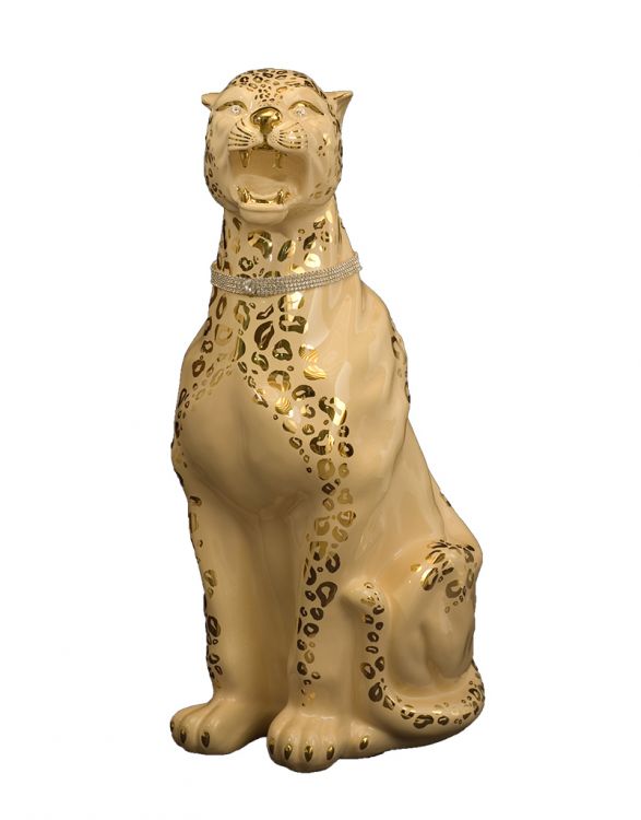 Leopardo in ceramica crema e oro - Ceramiche Boxer
